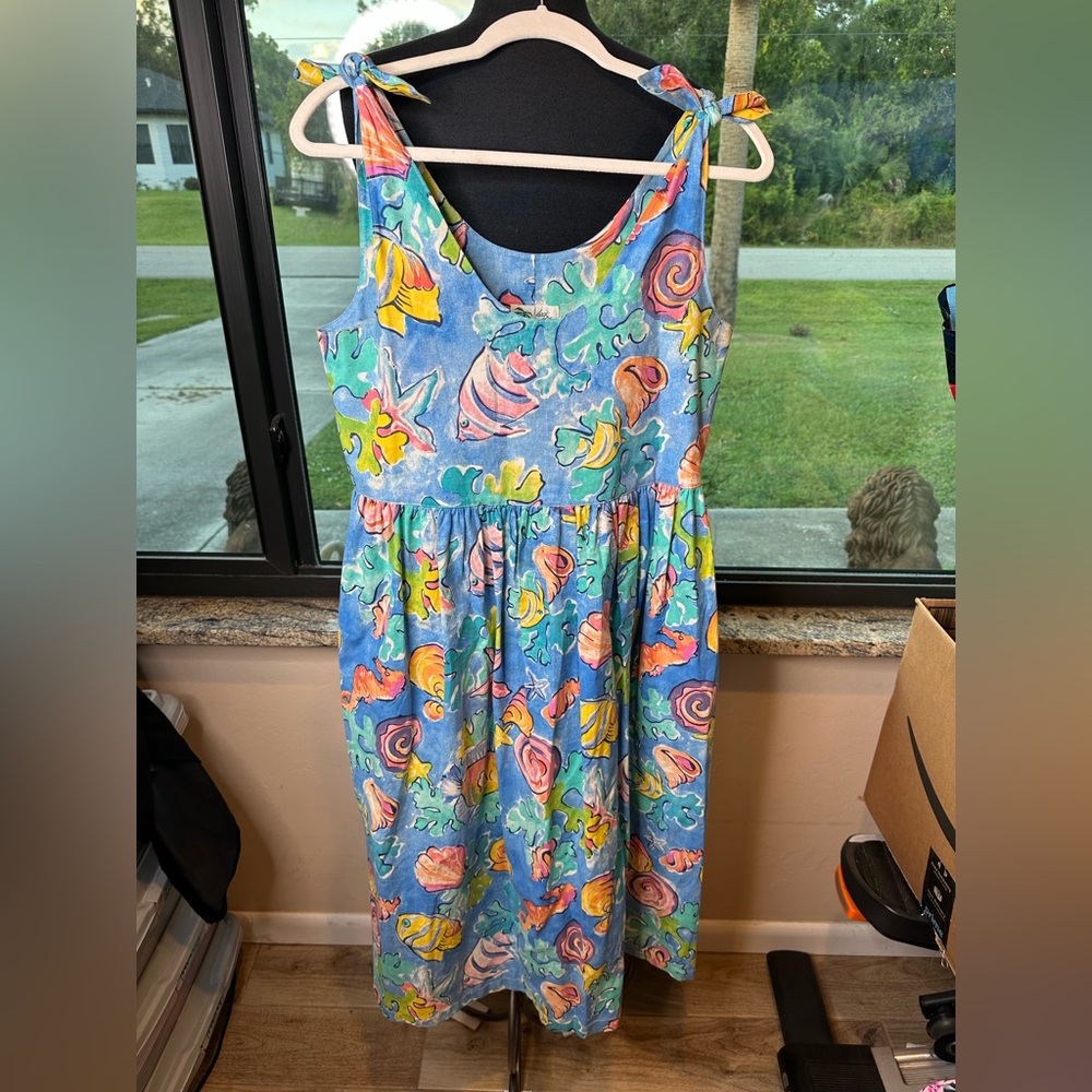Vintage Dock of the Bay S Art-to-Wear Cotton FISH Dress UNDER THE SEA Size XS